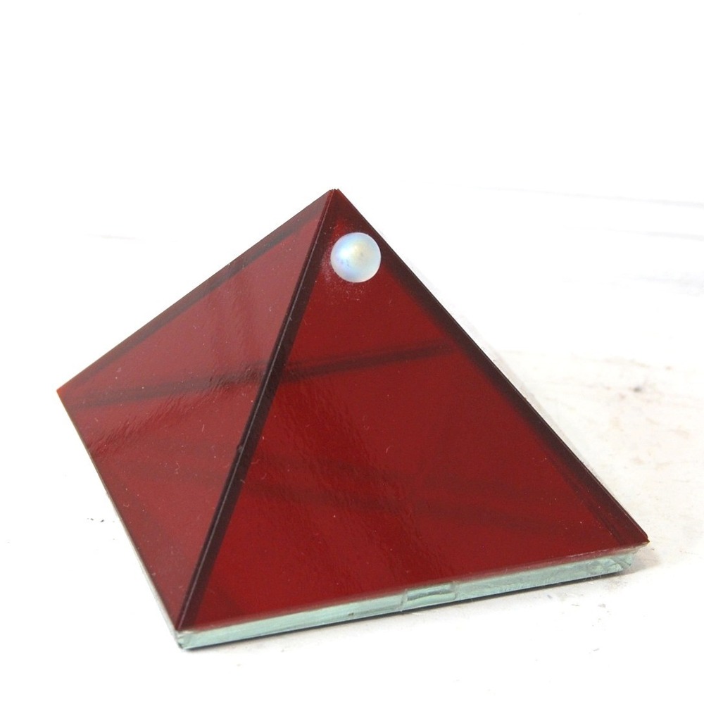 Vintage Kheops International Pyramid Wishing Box Red Glass Mirror Trinket Case